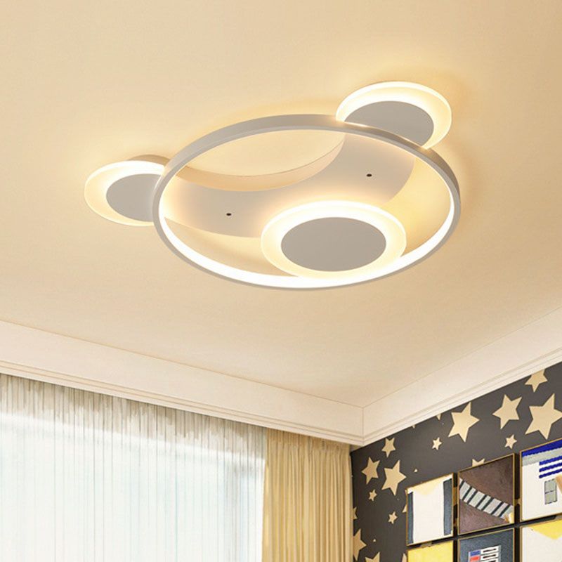 Bear Shaped Bedroom LED Flush Mount Metal Modern Flushmount Ceiling Light in White