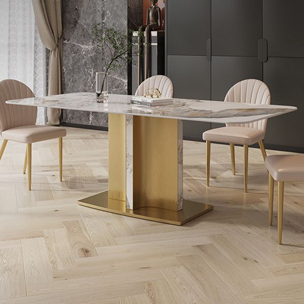 Glam Style Sintered Stone Table Dining Rectangle Table with Metal Legs for Kitchen