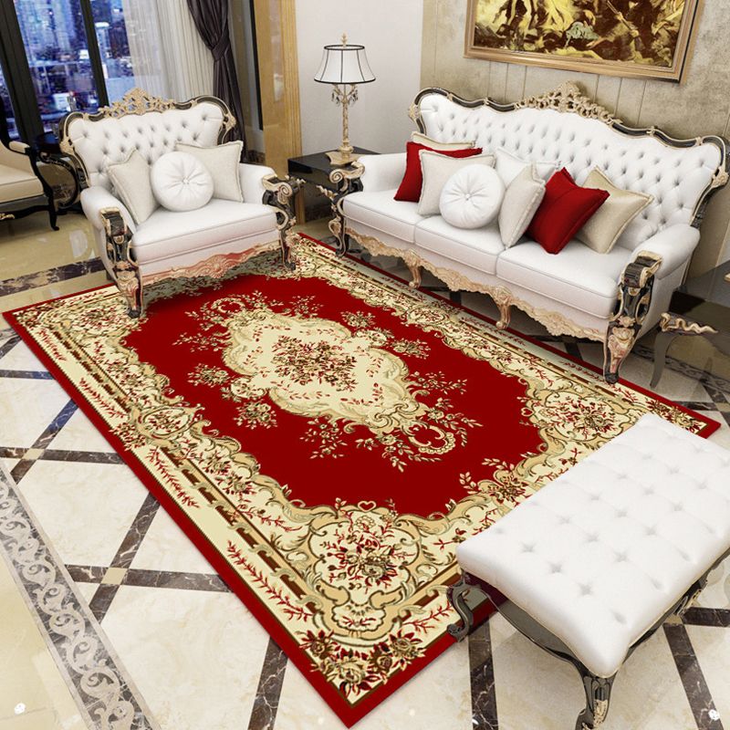European Living Room Area Carpet Floral Pattern Polyester Area Rug Anti-Slip Easy Care Rug