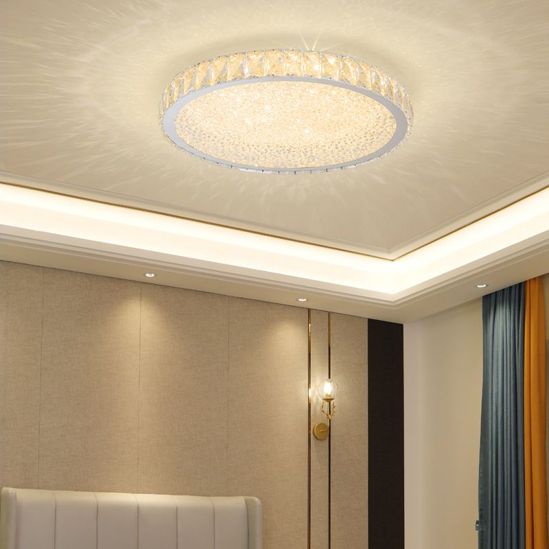 Lámpara de techo LED circular de acero inoxidable, montaje empotrado de cristal de estilo minimalista moderno para sala de estar