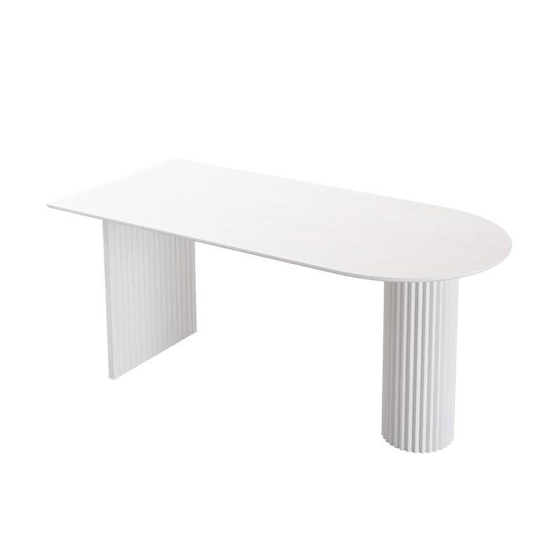 Irregular Shape White Table for Restaurant Modern Island Table with Double Pedestal