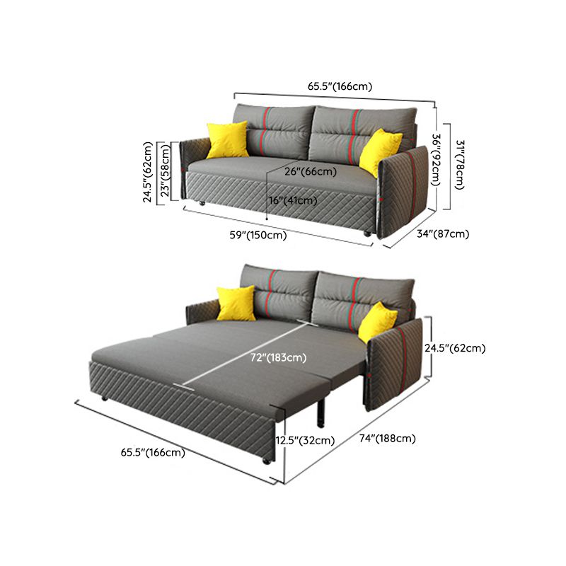 Gray Sleeper Sofa 34.25" Wide Faux leather Sofa Bed with Upholstered
