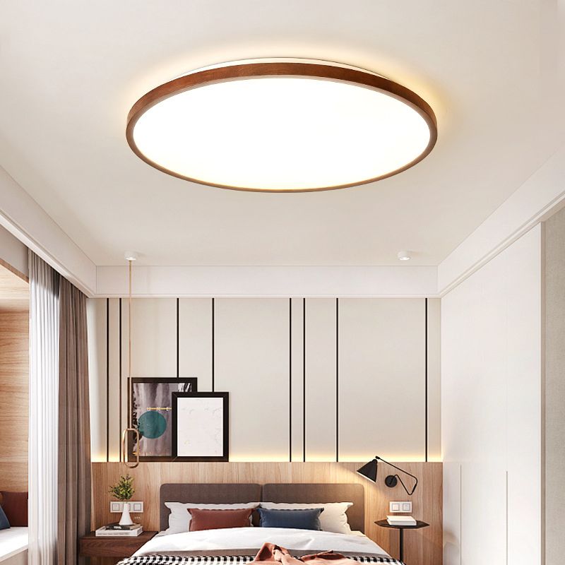 Modern Geometry Shape LED Ceiling Lamp Wood 1 Light Flush Mount for Living Room Aisle