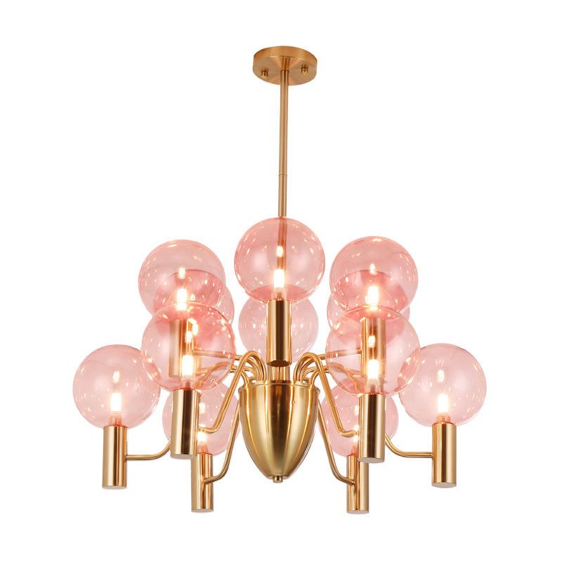 Glass Gold Pendant Light in Modern Luxury Style Wrought Iron Globe Chandelier for Dining Room