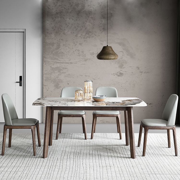 Mid-Century Dining Table for Home Stone Top Table with Wooden Frame