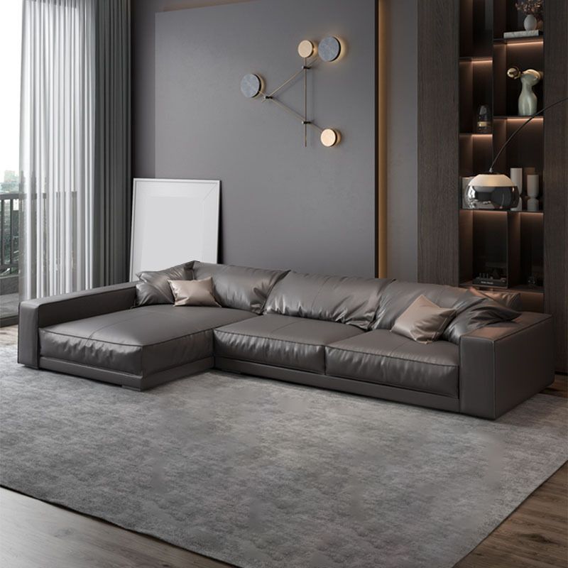 Square Arm Sectional Sofa Contemporary 3-seater Leather Sectional