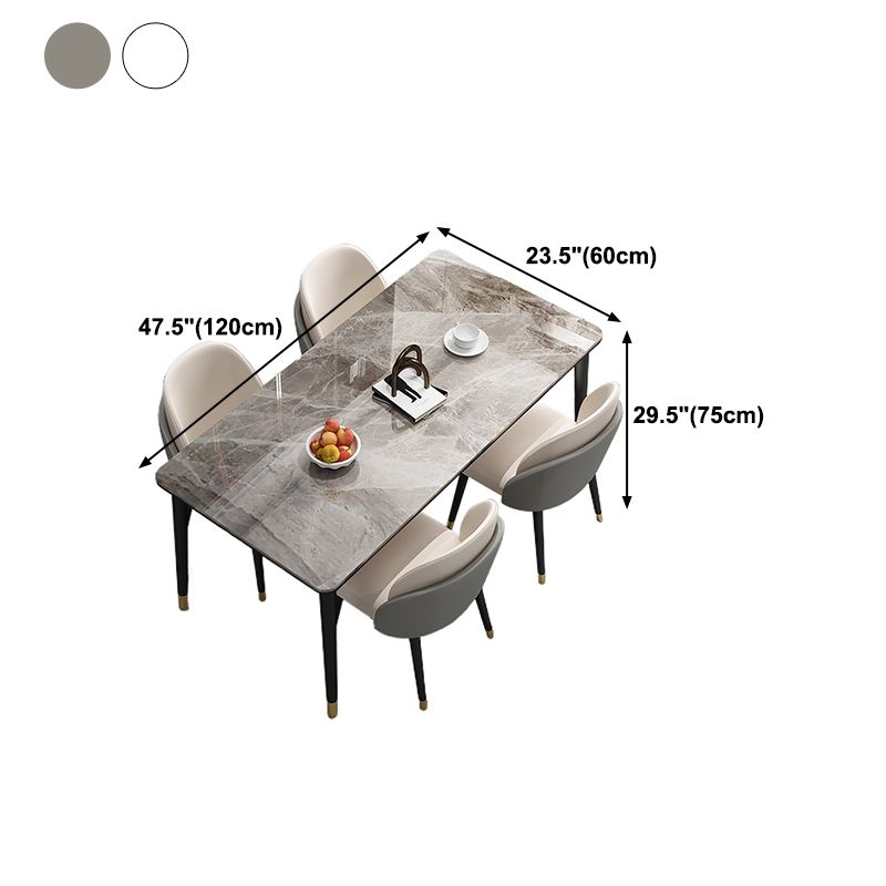 Stone Top Dining Table Modern Rectangle Dining Table with 4 Legs in Black