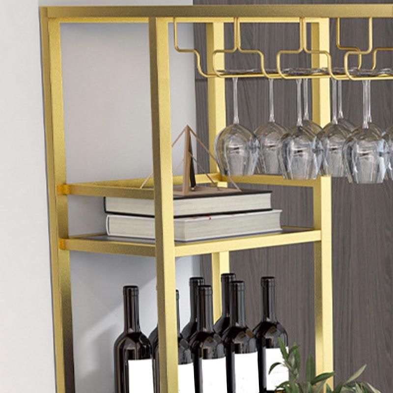 Glam Pub Table with Wine Storage Rectangle Stone Top Bar Table with Metal Frame