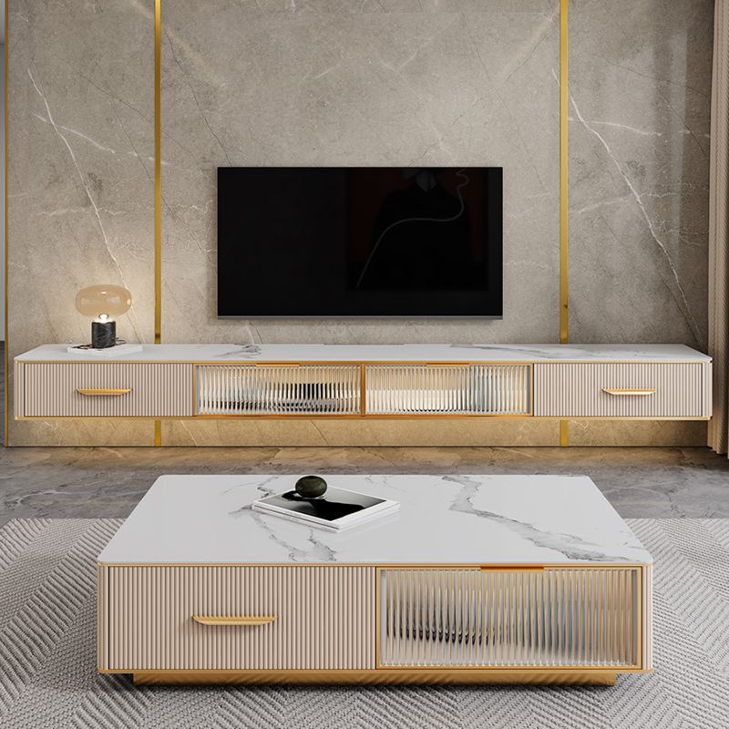 Modern TV Stand Console Floating TV Media Console with 2 Drawers