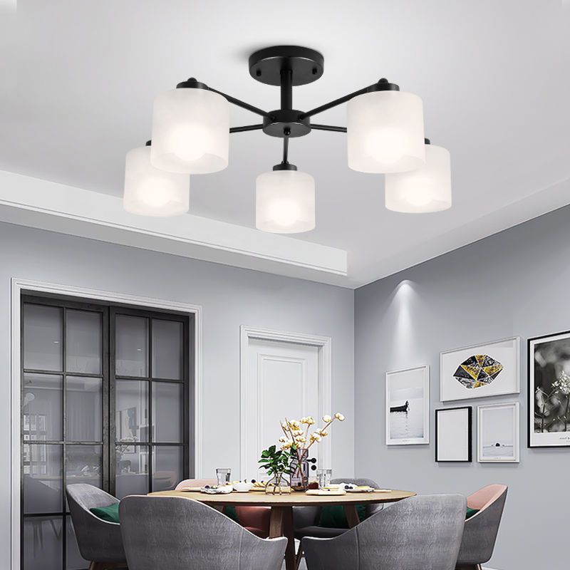 Contemporary Ceiling Lighting Black Semi Flush Mount Fixture with Glass for Living Room