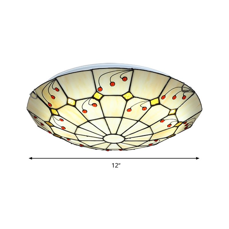 Luminaire encastré Tiffany Bowl 12"/16"/20,5" de large, éclairage LED en verre teinté monté au plafond en beige pour le salon, lumière chaude/blanche