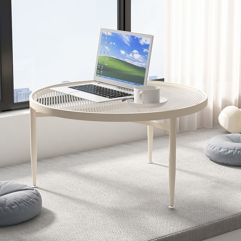 Iron 3 Legs Rectangle Cocktail Table Round Glass Top Coffee Table