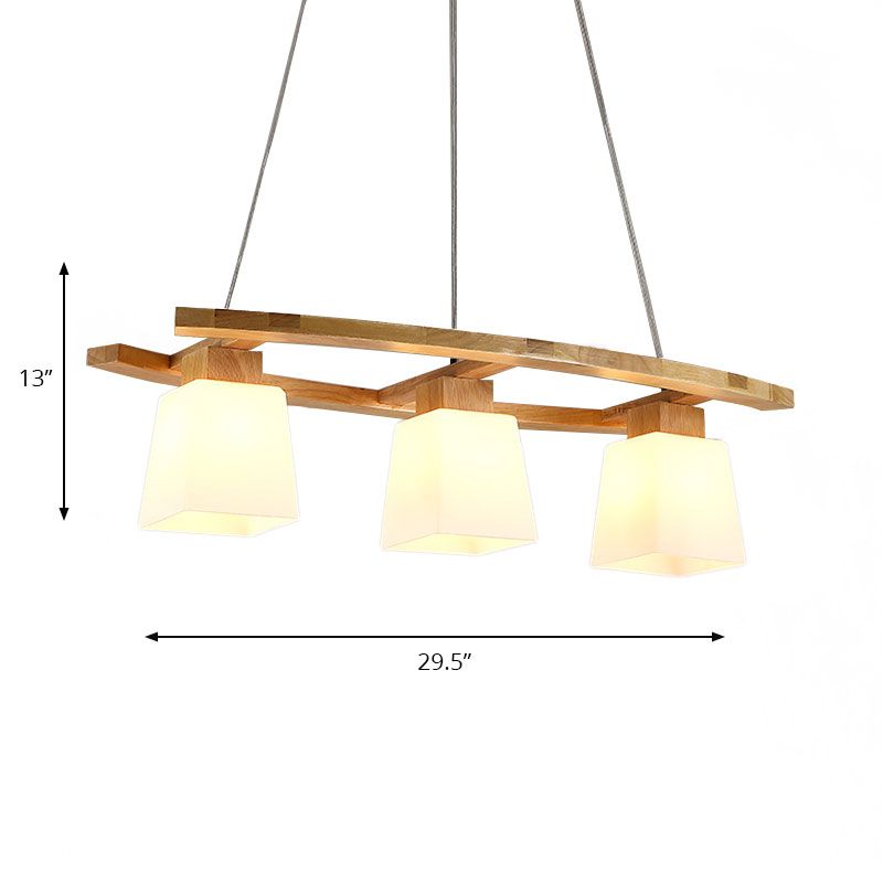 Square Shade Dining Room Island Lighting Glass and Wood Triple Light Nordic Hanging Lamp