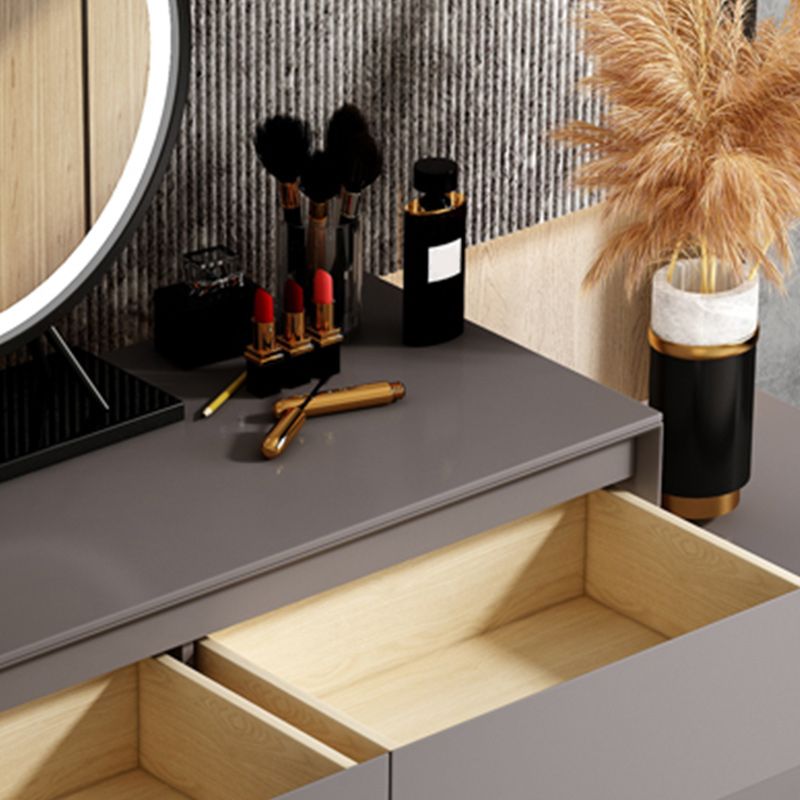 Gray Wooden Vanity, 31.5"/39.4" Wide Makeup Vanity Set with Stool