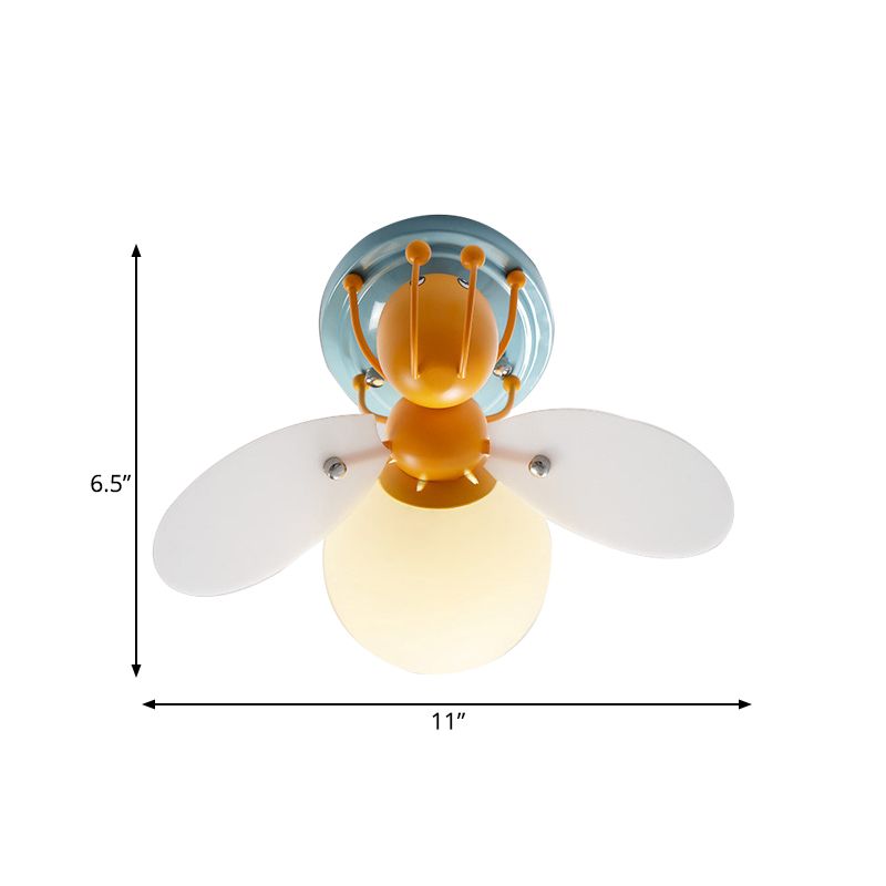 Kids Firefly White Glass Semi Flush 1 Bulb Ceiling Flush Mount Light in Orange for Corridor