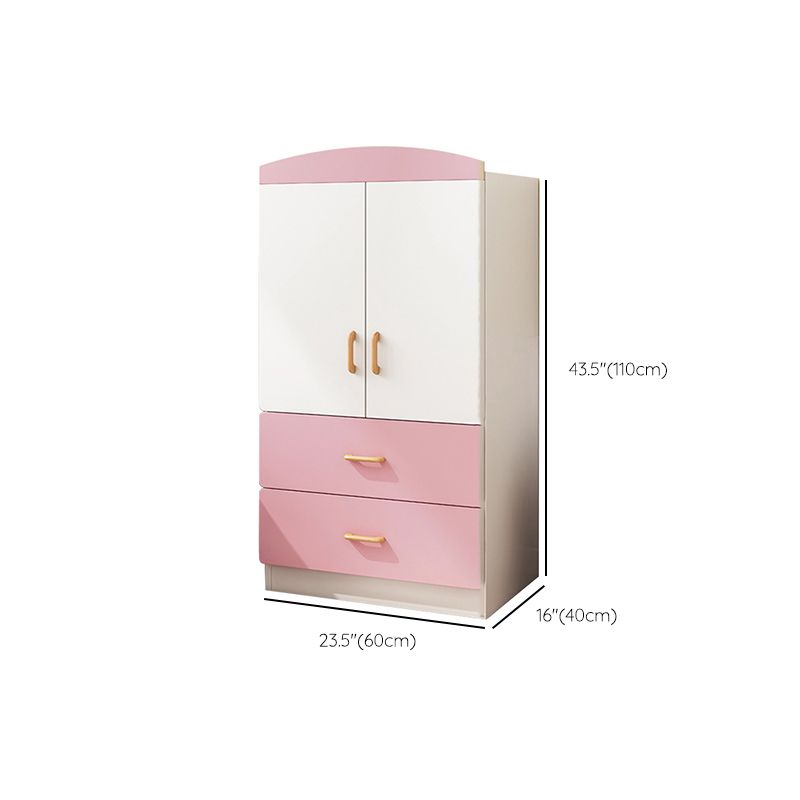 Engineered Wood Wardrobe Armoire White and Pink Wardrobe Cabinet