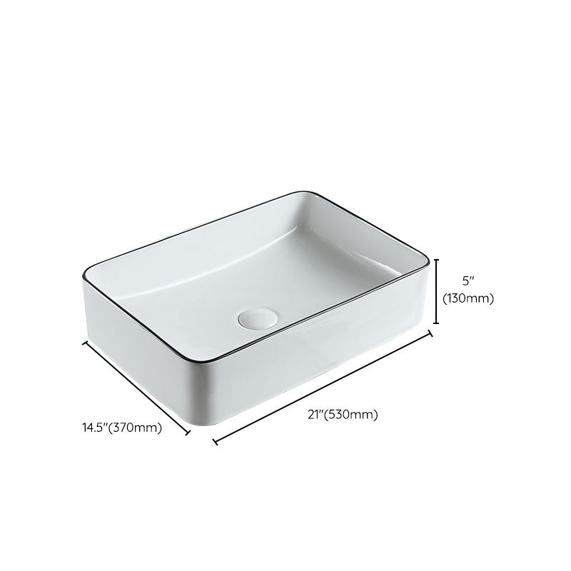 Modern Bathroom Sink Pop-Up Drain Porcelain Rectangular Vessel Sink