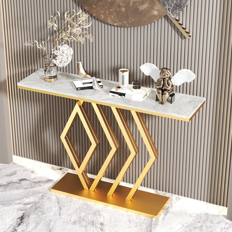 Stain Resistant Glam Slate and Metal Console Table Abstract for Hall