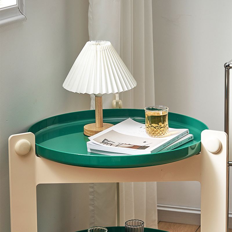 Modern Acrylic Round Side Table with Casters Tray Top 2 - Tier End Table Set