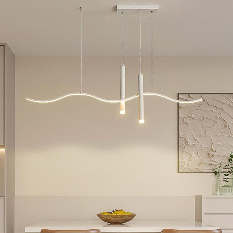 3-Light White Modernism Kitchen Island Lighting LED Metallic Ceiling Light