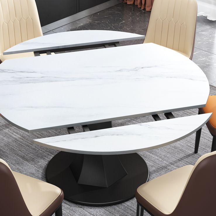 Modern Pedestal Dining Table Stone Top Dining Table with Leaf Extension