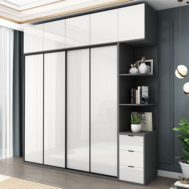 White Colour Wardrobe Contemporary Style Wooden Wardrobe Closet with Drawer