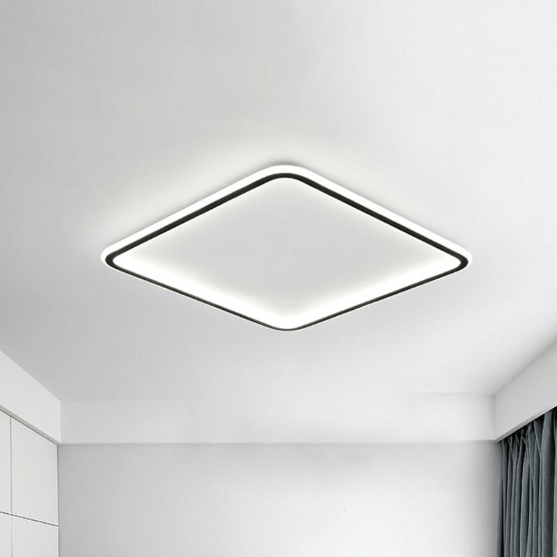 Lámpara de montaje empotrado cuadrada extrafina, iluminación de techo LED minimalista de aluminio para dormitorio en negro, 16/19,5/23,5 pulgadas de ancho