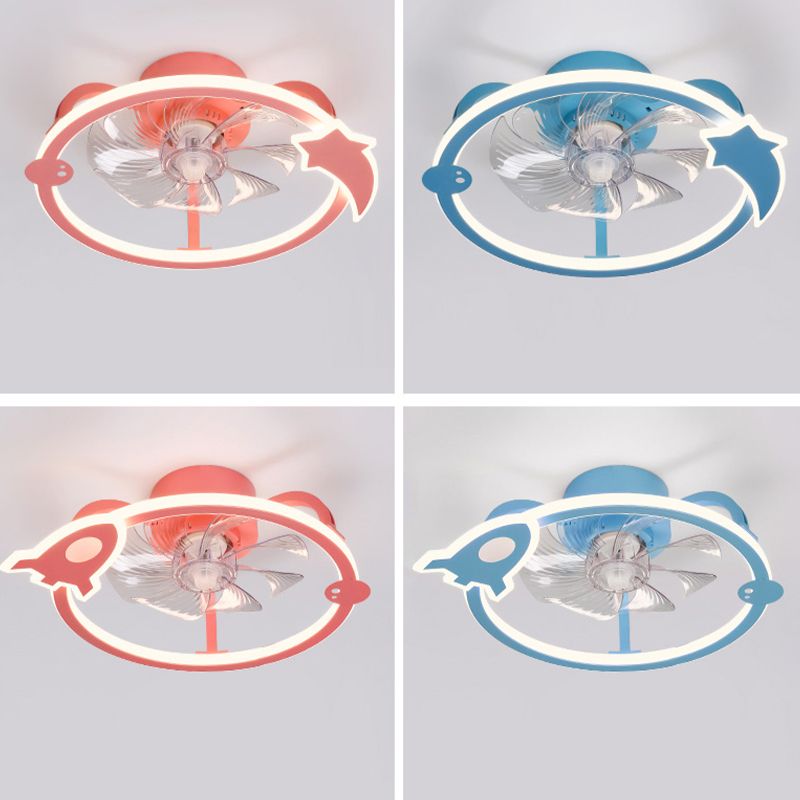 Circular Cartoon Ceiling Fan Light Fixture Children Bedroom LED Semi Flush Mount Lamp