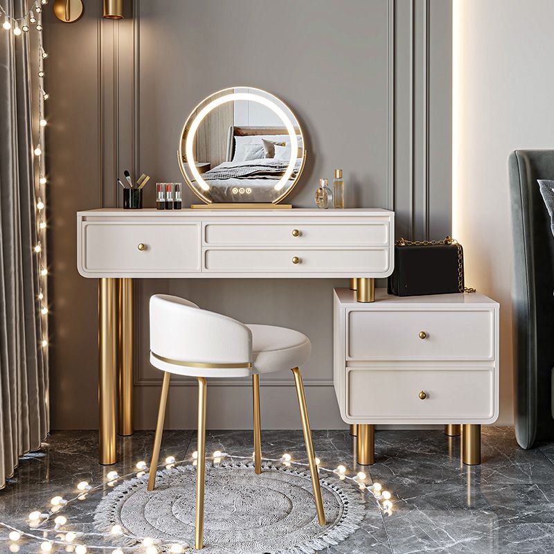 Glam Wood Vanity Dressing Table White Makeup Vanity Desk with Drawer