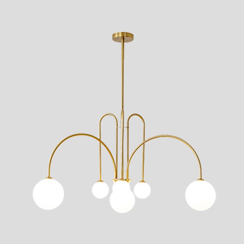 Witte glazen bal schaduw kroonluchter licht 6 lichten metaal minimalisme moderne stijl hangende lamp voor woonkamer