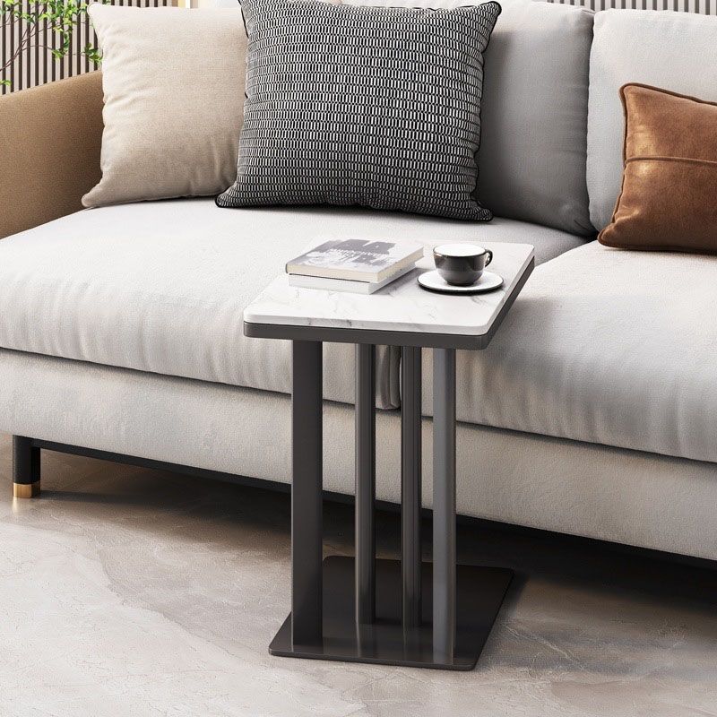Contemporary Slate Top End Slide Table Metal C Side Table, 21.7" Tall