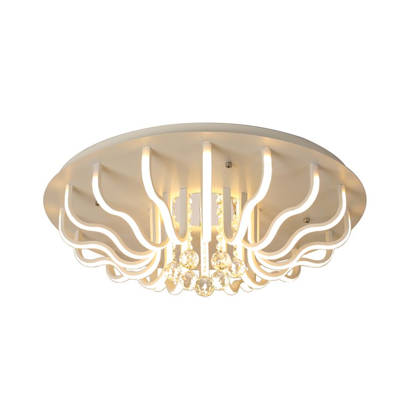 Gebogen Acryl Flush Mount Lamp Eenvoudige 27"/31.5" W LED Woonkamer Plafond Montage Fixture in Wit, Warm/Wit Licht