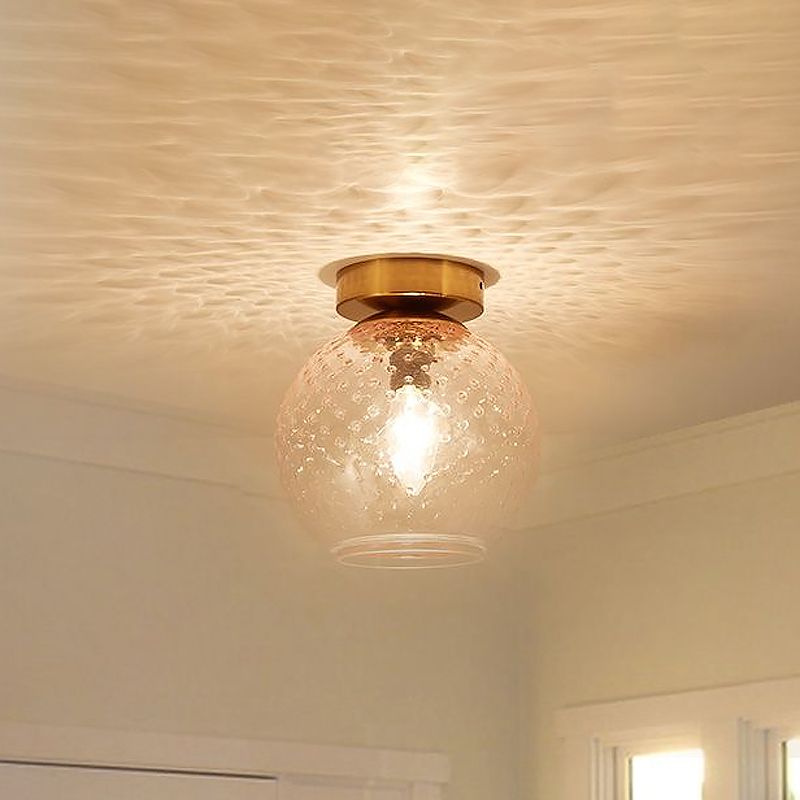 Plafonnier encastré en verre rose/jaune/bleu/transparent avec abat-jour globe minimalisme, luminaire monté au plafond pour foyer à 1 lumière