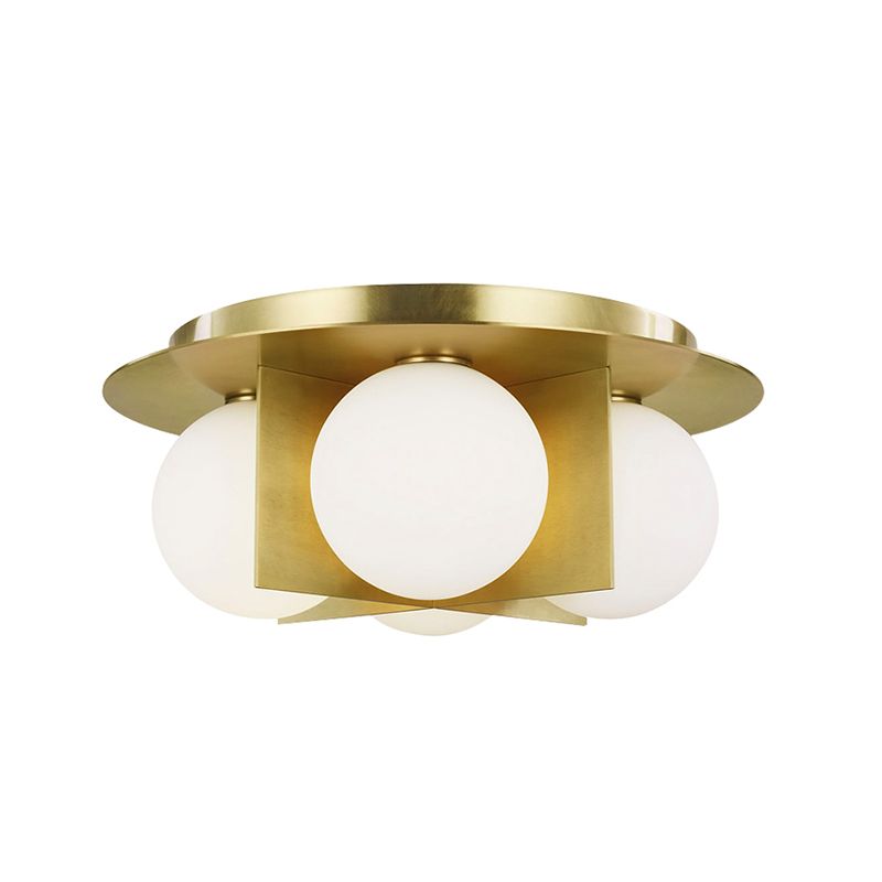 3-Light Bedroom Ceiling Lamp Postmodern Black/Gold/Chrome Flush Mounted Light with Globe Milky Glass Shade