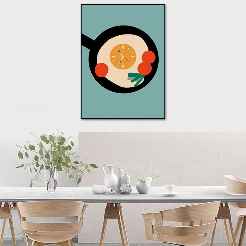 Illustration Childrens Art Canvas Print with Breakfast Pattern in Pastel Color, Textured