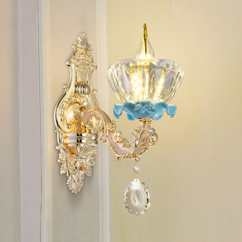 Glazen bloem wandmontage licht modernistische gouden wandlamp sconce met kristaldruppel