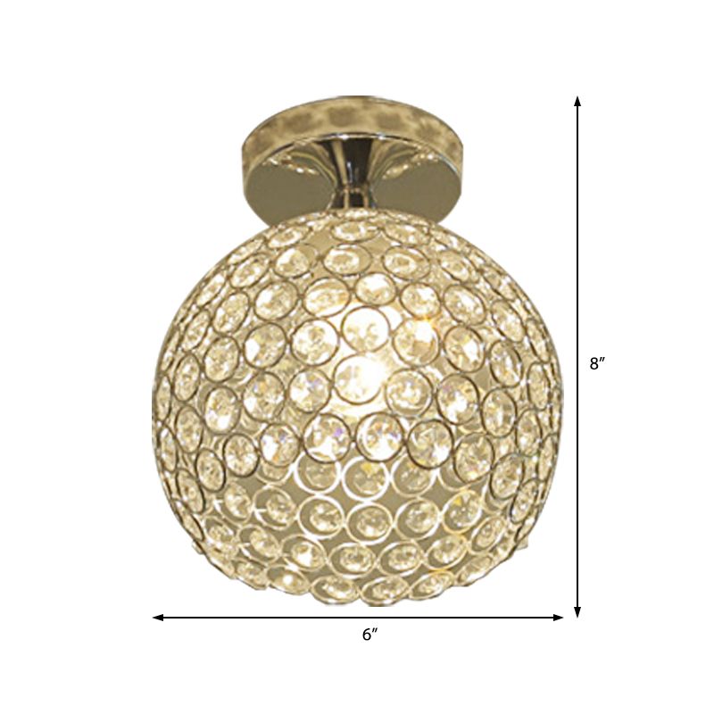 Romantic Globe Flush Mount Light 1 Head Metal und Clear Crystal Deckenleuchte in Chrome für Korridor