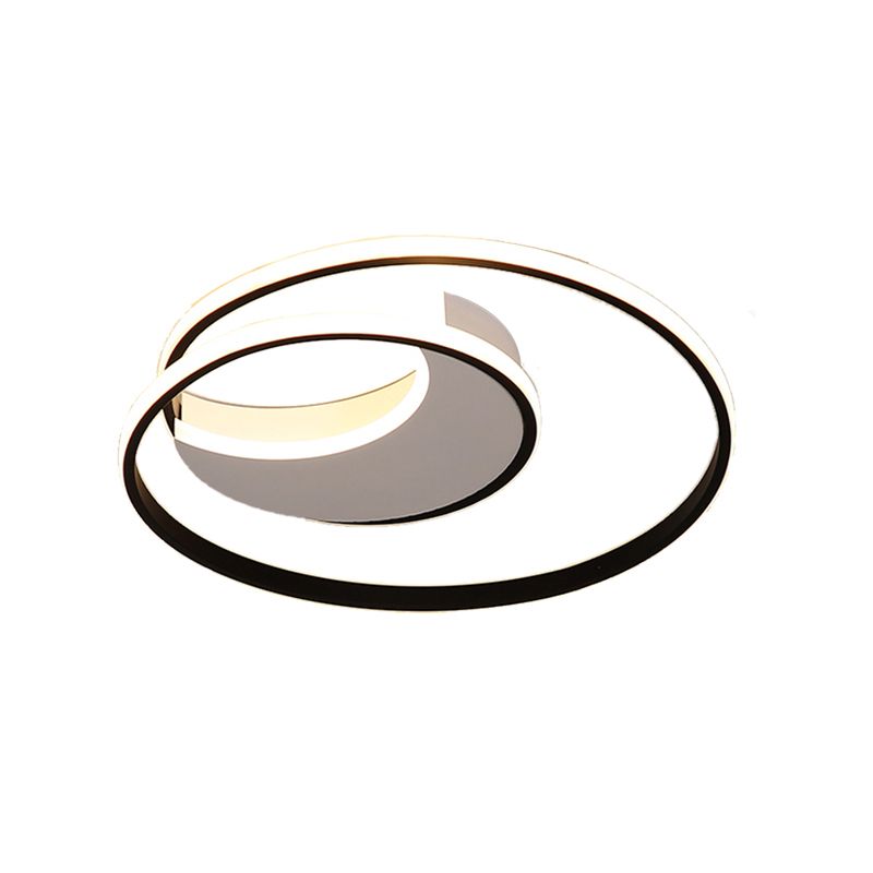 Spiral Flush Ceiling Light Simple Acrylic 16"/19.5"/23.5" Wide LED White/Black Flush Mount Lighting in Warm/White Light