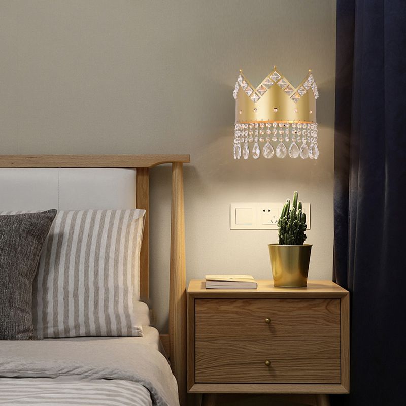 Crown 2 - Light Wall Light Iron and Crystal Post Modern Wall Fixture in Gold