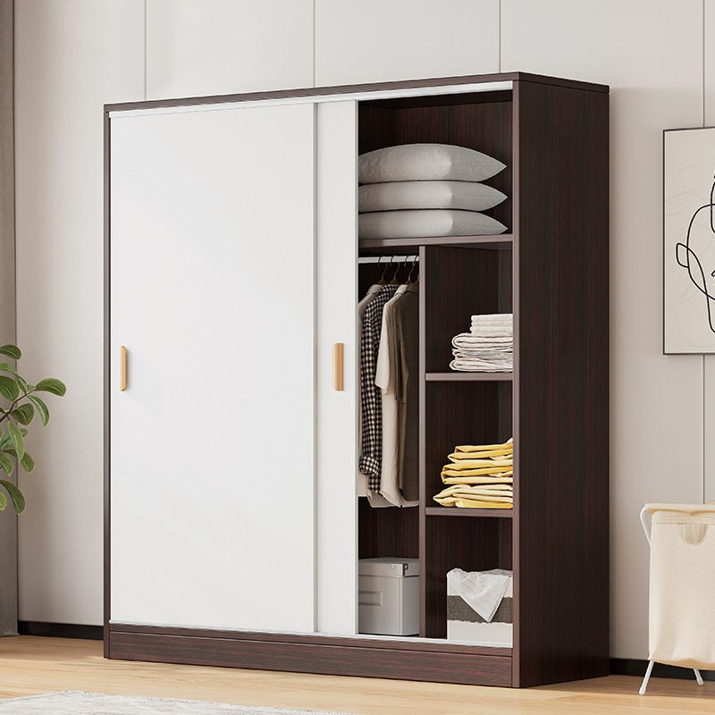 Modern Storage Cabinet Wooden 2-Door Wardrobe Armoire with Shelves and Clothes Rail