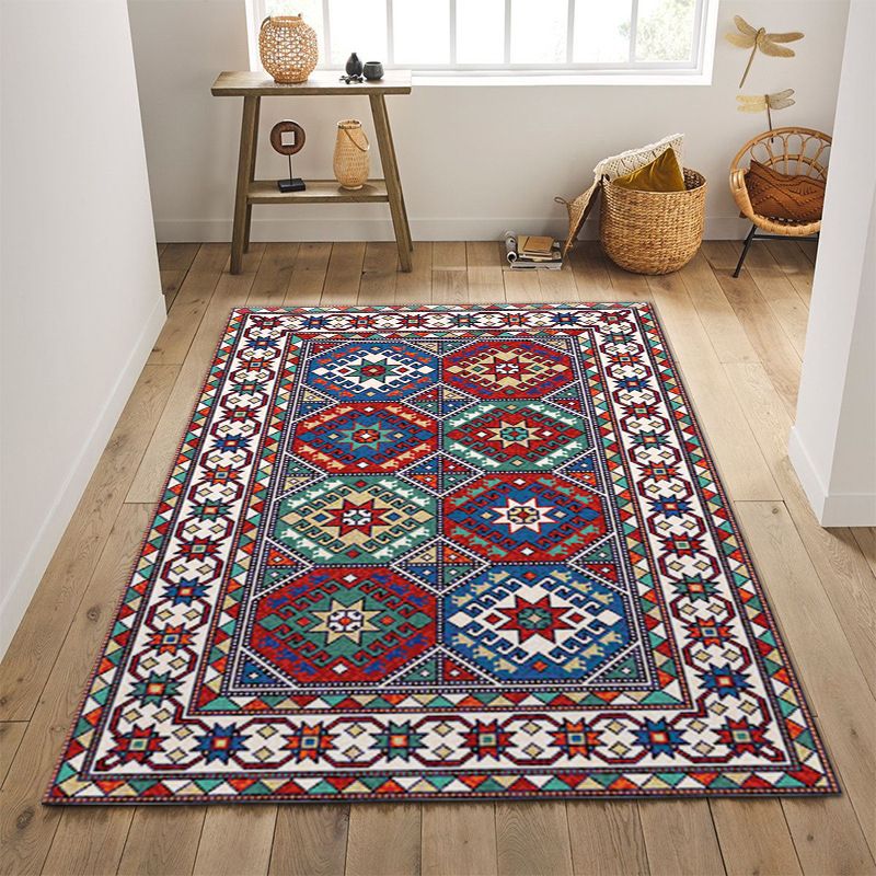 Bohemian Multicolor Carpet Polyester Area Carpet Stain Resistant Rug for Living Room