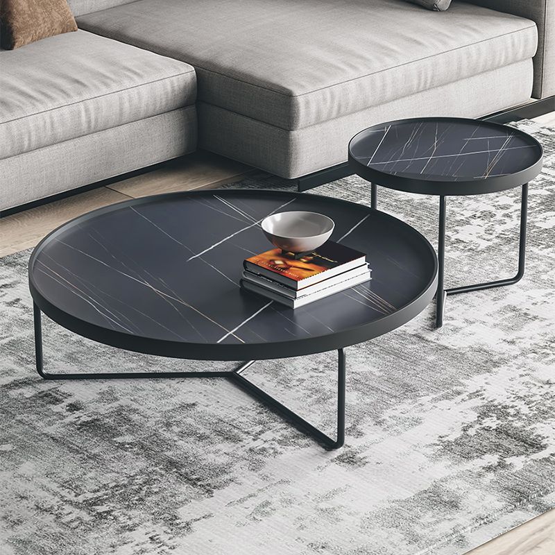 2 Piece Round Nesting Tables Modern Minimalist Slate Coffee Table