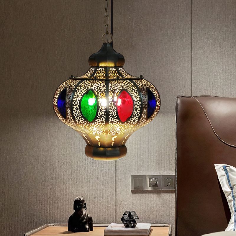 4 Heads Pendant Lighting Mediterranean Restaurant Ceiling Chandelier with Crown White/Red Glass Shade in Brass