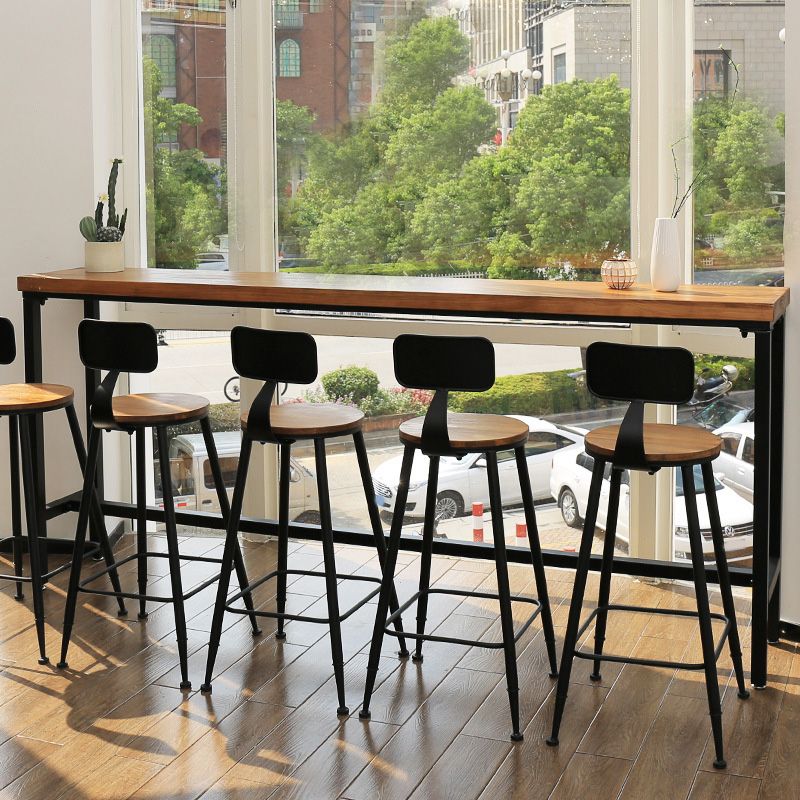 Industrial Bar Height Table Solid Wood Top Bistro Table with Black Base