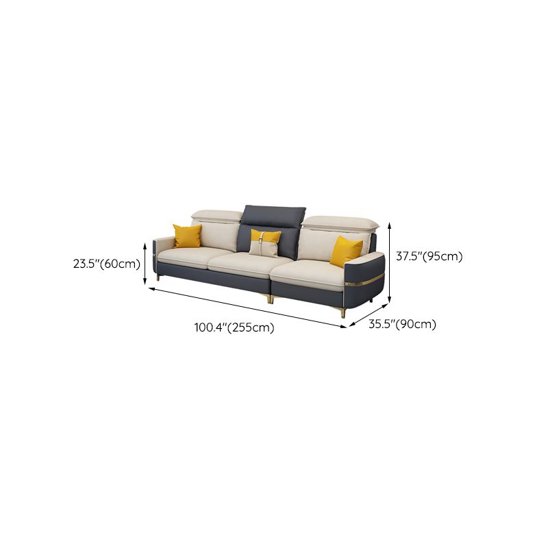 Glam Sectional Sofa Beige Leather Sectional with Bostol Pillows