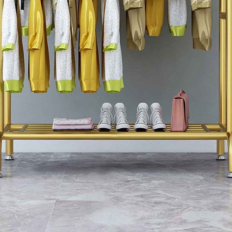 Glam Entry Hall Tree Metal 3 Hanging Rails and Lower Shelf Hall Stand