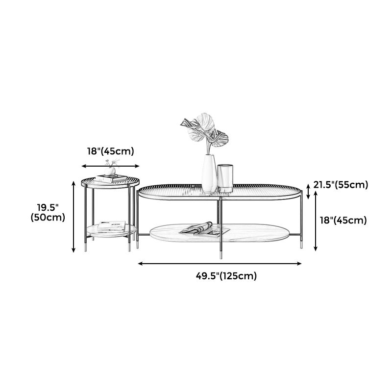 Modern Iron 4 Legs Coffee Table with Shelf Round Cocktail Table in Natural