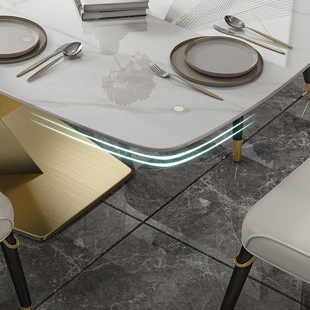 Rectangle Pedestal Table Luxury Style Stone Dining Room Collection for Home