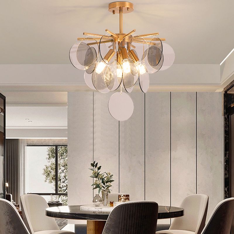 Round Shade Hanging Light Modern Style Glass Chandelier Light for Living Room