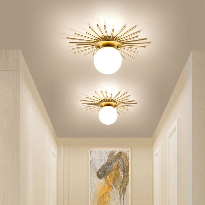 Modern Flush Mount Sun Shape Ceiling Light Fixture with Glass for Hallway